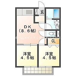 ホワイトタウン寺前 2DKの間取図画像