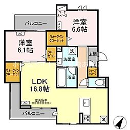 D-avance 東脇 3階2LDKの間取り