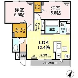 ウェストテラス大西 1階2LDKの間取り