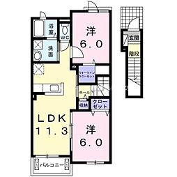 オルキスコート 2階2LDKの間取り