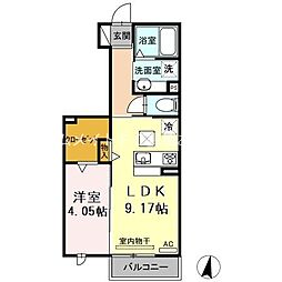 リシュドール　A 1階1LDKの間取り