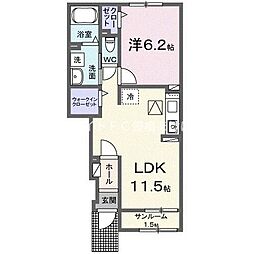 エアリー若松III 1LDKの間取図画像