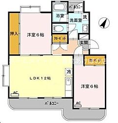 サンハイツ中浜 2LDKの間取図画像