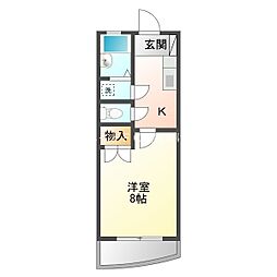パークハイツ・平川 1Kの間取図画像