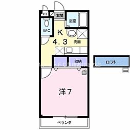アゼリアハガA 1Kの間取図画像