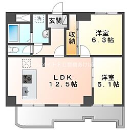 第1丸中マンション 2LDKの間取図画像