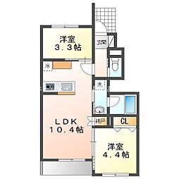 豊橋市松井町字中新切アパート 2LDKの間取図画像