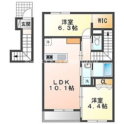 豊橋市松井町字中新切アパート 2LDKの間取図画像
