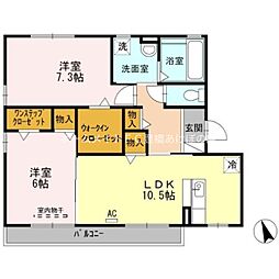セジュールオオバ 2LDKの間取図画像