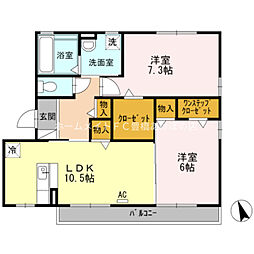セジュールオオバ 2LDKの間取図画像