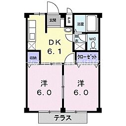 シティハイツ緑ケ丘 2DKの間取図画像
