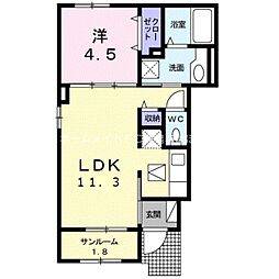 ノースプレインB 1LDKの間取図画像