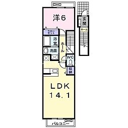レジデンス上原-B 1LDKの間取図画像