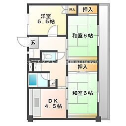 ビレッジハウス佐藤2棟 3DKの間取図画像