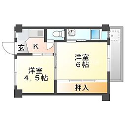 ビレッジハウス大岩1号棟 2Kの間取図画像