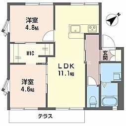サンシャトー如月 2LDKの間取図画像