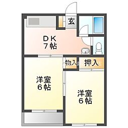ビレッジ牧 2DKの間取図画像