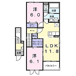 リバーサイドB 2LDKの間取図画像