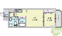 セレニテ新大阪弐番館 1DKの間取図画像