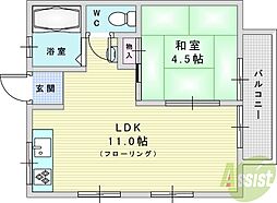マンションなぎさ 1LDKの間取図画像