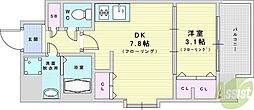 スプランディッド十三本町 1DKの間取図画像