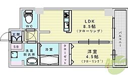 プレサンス新大阪ザ・シティ 1LDKの間取図画像