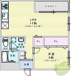 メイウール木川中里A棟 1LDKの間取図画像
