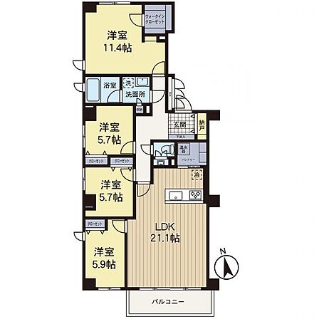 【間取り図】LDK広々21帖以上ございます!収納豊富な間取りです!