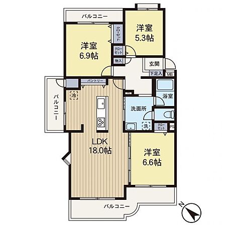 【間取り図】陽当たりが良くゆとりのある3LDK♪