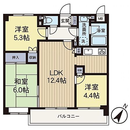 【間取り図】南東向きで陽当たりの良いお部屋です。