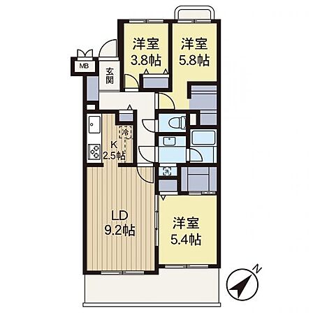 【間取り図】南東向きで陽当たりの良いお部屋です。