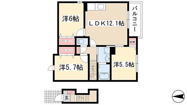 ドミール白羽根 ｜愛知県名古屋市瑞穂区白羽根町1丁目(賃貸アパート3LDK・2階・67.76㎡)の写真 その2