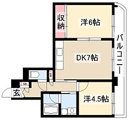 ウイステリア堀田 7階2DKの間取り