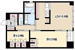 フローラル小桜 4階2LDKの間取り