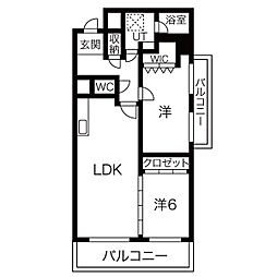 グランプリシード 6階2LDKの間取り