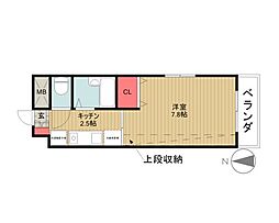 びぃ6植田 1Kの間取図画像