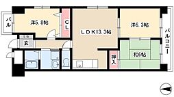 ユーハウス鶴舞2 3LDKの間取図画像