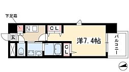 パルティール植田 1Kの間取図画像