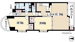 ウイステリア妙音通 2LDKの間取図画像