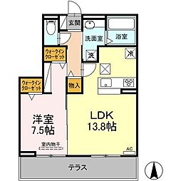 サニーヒルズ梅が丘 1LDKの間取図画像