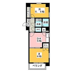 ベルトピア名古屋5ハートイン白砂町E 2DKの間取図画像