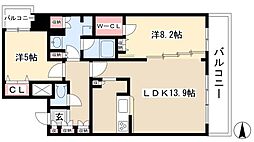 グラン・アベニュー白川公園 2LDKの間取図画像