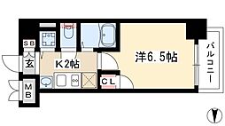 ライジングコート瑞穂通 1Kの間取図画像