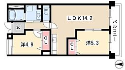 ユーハウス鶴舞2 2LDKの間取図画像