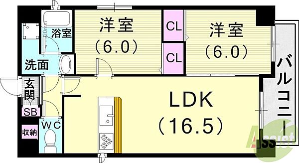 エクセレンス藤井 ｜兵庫県神戸市兵庫区上沢通3丁目(賃貸マンション2LDK・4階・61.23㎡)の写真 その2