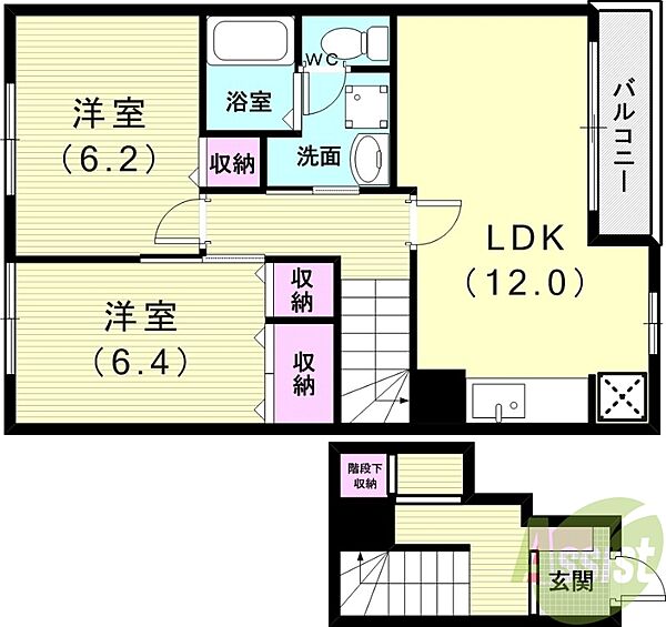 ベルク・スクウェア1号館 ｜兵庫県神戸市西区白水1丁目(賃貸アパート2LDK・2階・65.53㎡)の写真 その2