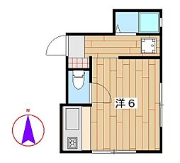 岡田荘 2階ワンルームの間取り