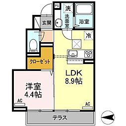 honnete光が丘B 1LDKの間取図画像