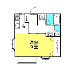 コーポグリーンキャピタル 2階ワンルームの間取り