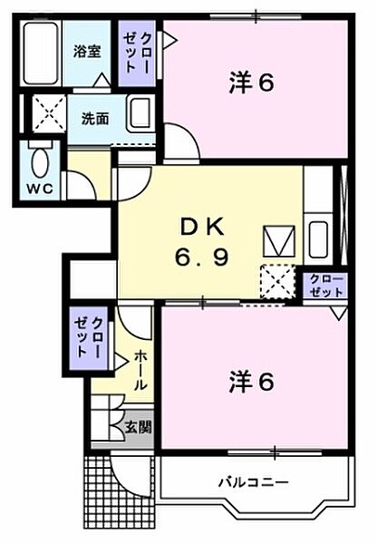 デルソーレＢ ｜茨城県神栖市深芝(賃貸アパート2DK・1階・46.22㎡)の写真 その2